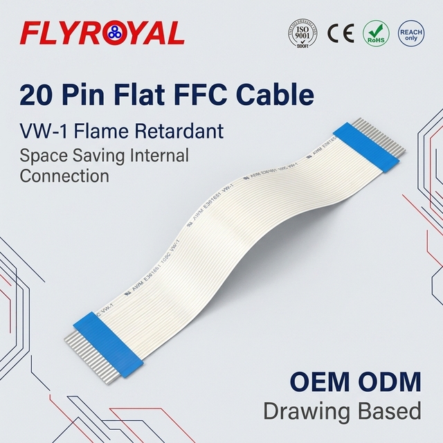 OEM 20 Pin Flat Flexible FFC Cable Assembly VW-1 Flame Retardant Ribbon Wire Harness for Internal Device Connection