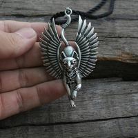 Collier Chat Bastet, Statue de Bastet de l'Égypte ancienne, Sphinx égyptien, Pendentif Chat noir Bastet, Chat égyptien avec ailes
