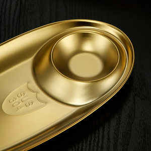 Plateau de service multifonctionnel ovale en acier inoxydable 304, style coréen, pour collations, avec <span class=keywords><strong>grille</strong></span> à sauce - Product Image 3