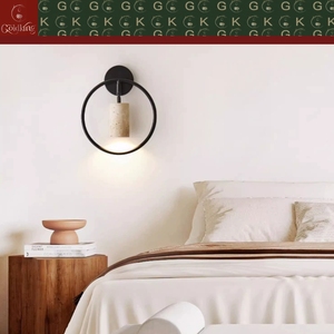 Applique murale de chevet GOLDKING moderne pour chambre à coucher, anneau noir, cylindre en travertin beige, OEM ODM, directement de l'usine - Product Image 5