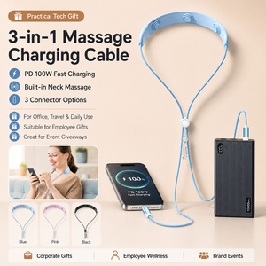Câble de données PD 100W à charge rapide 2-en-1 avec cordon anti-perte et lanière pour téléphone portable Type C vers C, avec fonction de massage du cou - Product Image 1
