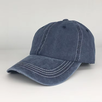 Marineblauwe vintage gewassen katoenen pet met contraststiksels, unisex casual baseballcap