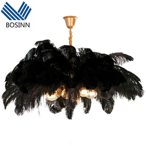 Lampadario Decorativo con Piume Soffici, Lampada da <span class=keywords><strong>Soffitto</strong></span> Chic con Piume di Struzzo per Hotel e Esposizioni d'Arte - Product Image 2