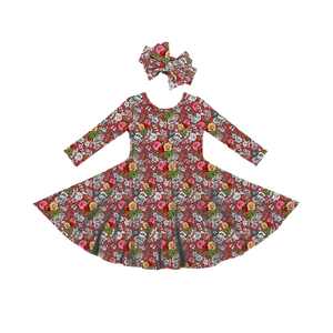Filles printemps manches longues à volants A-ligne décontracté haute qualité tenues robe nouveau Design fleur impression <span class=keywords><strong>grande</strong></span> jupe vêtements 0-6 ans - Product Image 3