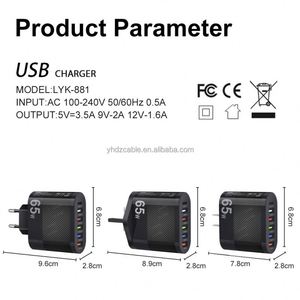 65W Wall 5USB+<b>type</b>-<b>c</b> Charger Convenient Multi-Port Cell Phone Laptop Charger 5V/2.4A Output 5V/2A Input Wholesale - Product Image 4