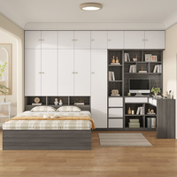 Ensemble de chambre à coucher moderne minimaliste multifonctionnel avec armoire intégrée en panneaux de bois de pin tatami, bureau et lit pour enfants de petite taille