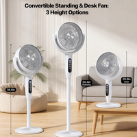 Ventilateur sur pied avec télécommande, oscillant, hauteur réglable, affichage numérique, en plastique, économe en énergie, pour l'extérieur et la maison