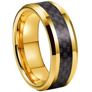 CHENG JEWELERS Bijoux pour hommes, alliances en carbure de tungstène avec incrustation de fibre de carbone <span class=keywords><strong>noire</strong></span> de 8 mm, or 18 carats - Product Image 1