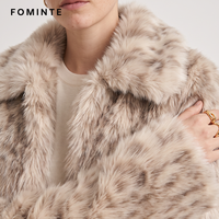 Manteau court en fausse fourrure beige imprimé léopard de luxe pour femme, veste chaude et moelleuse d'hiver avec grand col, élégante et tendance, en peluche, haut de gamme