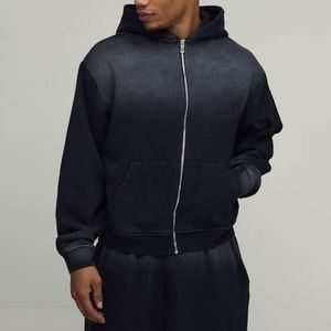 Ensemble de survêtement pour homme noir délavé, comprenant un sweat à capuche court zippé et un short de survêtement ample au-dessus du genou, style rétro, 2 pièces. - Product Image 4