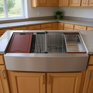 Fregadero de Cocina Estilo Farmhouse de 30 Pulgadas, Acero Inoxidable 304, de Una Sola Pieza, Superficie Cepillada, Multifuncional - Product Image 2