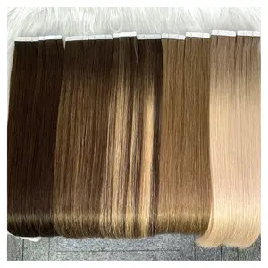 Ruso Balayage Invisible PU Tape Hair Ombre color 100% Remy Double Drawn Hair extension Tape en extensión