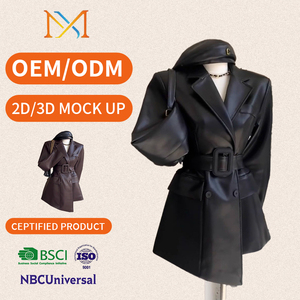 جاكيت جلدي أنيق بني كلاسيكي ، مجموعة جديدة للخريف ، طراز أنيق للسيدات ، خصر نحيف راقي ، عصري - Product Image 3