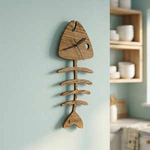 Mechanical Fish Bone Wooden <b>Wall</b> <b>Clock</b> for Study Handmade Modern Design - Product Image 2