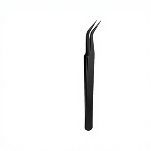 Professional Curved Stainless Steel <b>Nail</b> Art Tweezers Anti-Static Black Elbow Hand Clip Bird's Nest Pick Hair Grafting - Product Image 2