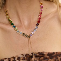 Collier ras du cou minimaliste en laiton avec zircons colorés, style tennis arc-en-ciel, bijoux esthétiques à superposer