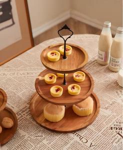 Espositore per Torte e Biscotti a 3 Livelli in Legno di Acacia, Vassoio a Tre Piani per Matrimoni, Compleanni e Dessert - Product Image 3