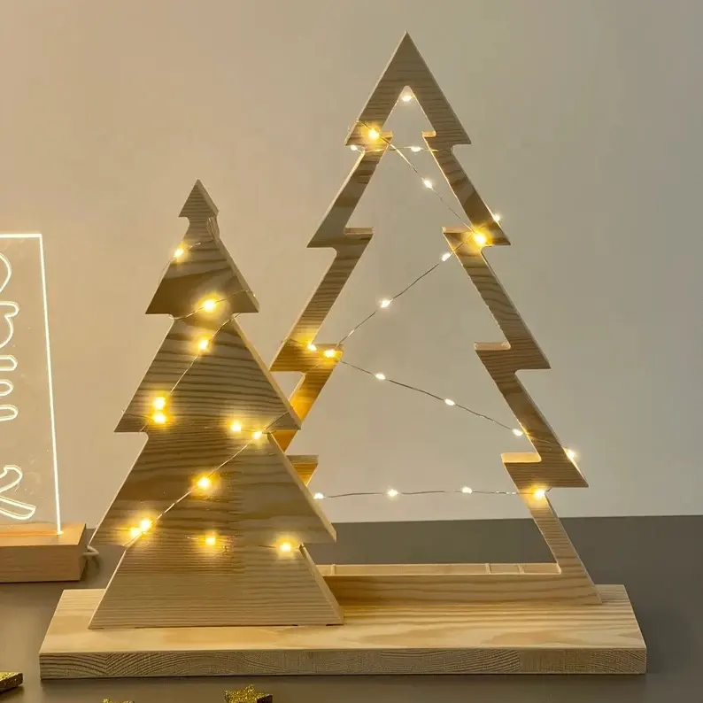 Pohon Natal Terbuat dari Kayu dengan Lampu LED Dekorasi Natal Dekorasi Kayu Pohon Natal Advent