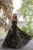 Robe de soirée formelle pour femme, dos nu, grande robe de bal, sans manches, dentelle, broderie florale