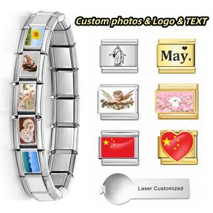 Venta al por mayor de dijes italianos de acero inoxidable personalizados con banderas nacionales del mundo, serie para pulseras DIY de 9 mm, joyería de moda - Product Image 3