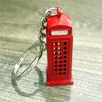 Vente en gros de porte-clés en métal Porte-clés rectangulaire en métal Cabine téléphonique Bus à deux étages Porte-clés boîte aux lettres britannique