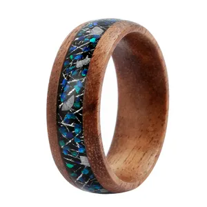 Acacia Wood Blue Opal Meteorit Galaxy Ring Kuppel Rose Tizti Großhandel 8mm CLASSIC Zirkon Holz Farbe Eheringe oder Ringe 2,5mm