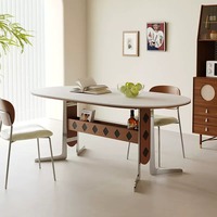 Table à manger ovale en pierre avec pieds en métal, style moderne antique, 6 places, pour appartement, hôtel, villa, bureau