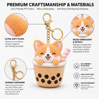 Porte-clés en peluche Boba Corgi personnalisé, breloque de sac chiot tasse de thé au lait, broderie de logo personnalisée, boîte cadeau thème café personnalisée CE ASTM EN71