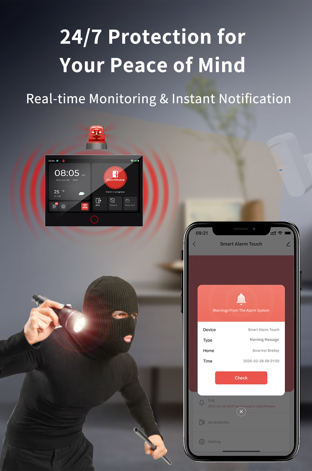 Tuya 7 Inch Touch Screen WiFi+4G Smart Home Burglar Alarm System with App Control USB & Battery Backup · image 5