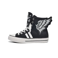 Chaussures décontractées montantes blanches tendance avec design ailes d'ange détachables, baskets de skate en PU à lacets pour hommes et femmes, chaussures streetwear