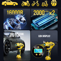 Compresseur d'air portable sans fil ABS 50W 20L/min 150 PSI avec manomètre numérique et lumière d'urgence pour voiture et vélo