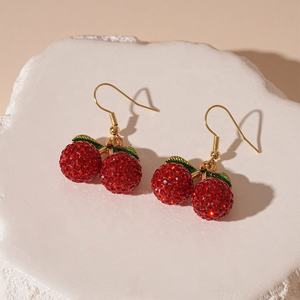 Pendientes de Gancho con Forma de Cereza y Diamantes, Estilo Coreano, Versátiles, Elegantes y Dulces - Product Image 5