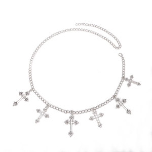European American <b>Cross</b> Body <b>Chain</b> Zinc Alloy Single Layer Hip Hop Waist <b>Chain</b> Daily Wear White <b>Cross</b> Pendant Jewelry - Product Image 3