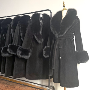 Black Friday Sale QC21157 Sheep Shearling Chaqueta pesada de lana esponjosa Abrigo largo de lana de lujo para <span class=keywords><strong>mujer</strong></span> con piel de zorro real - Product Image 6