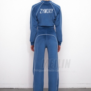 Custom 3m Reflective <b>Zip</b> <b>up</b> <b>Crop</b> Hoodies Velvet for Women Sweat Suit Jogger Two Piece Set Velvet Tracksuits for Women - Product Image 3
