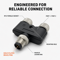 Leaka IP67 M12 Y Splitter Un Mâle Deux Femelle Connecteur Étanche 3 4 5 Broches Bornes Circulaires Longueur Personnalisée 5A Métal Plastique