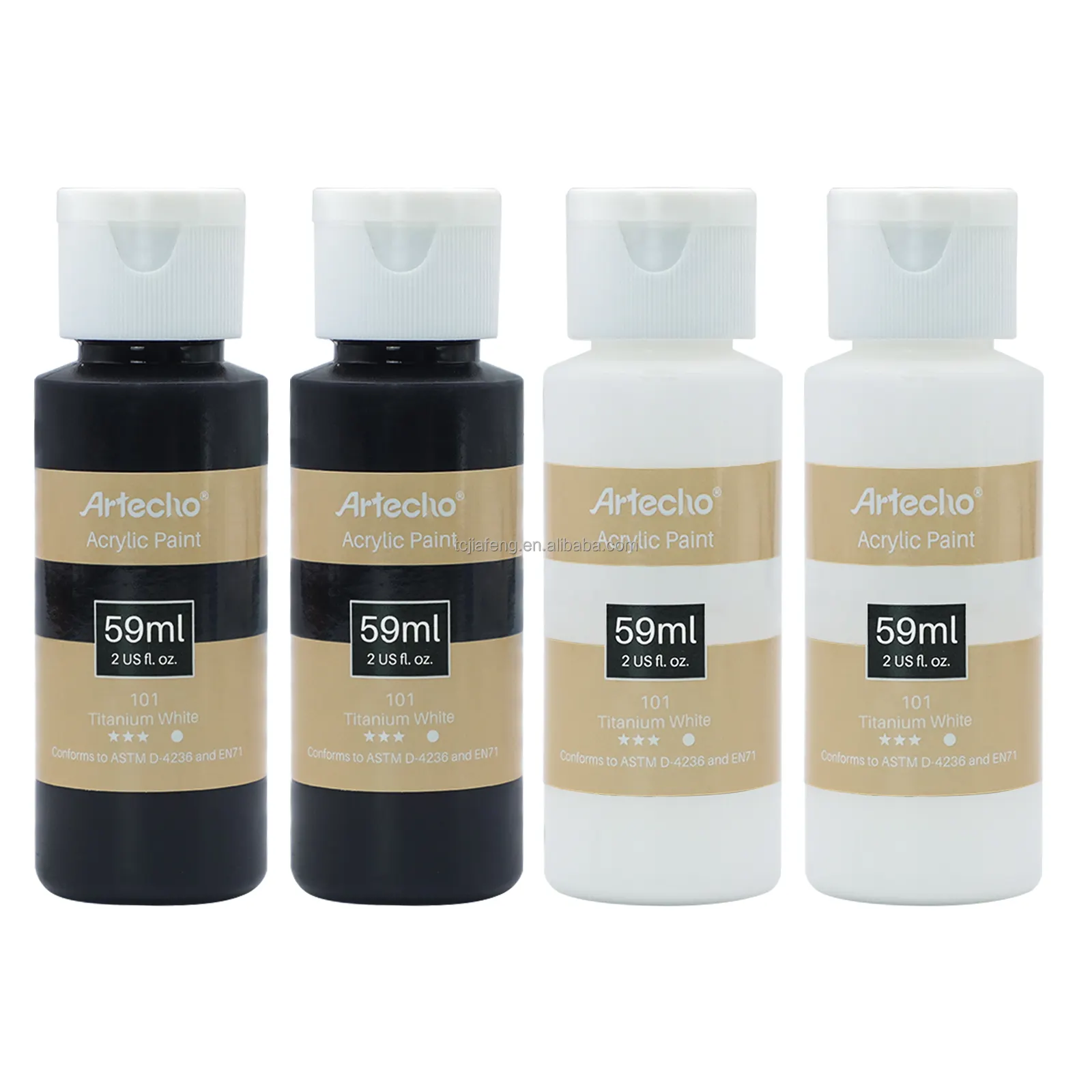 Artecho Wholesale高品質2oz/ 59ml 2pcsホワイト、2pcsブラックカラフルアーティストアクリルペイントセットpeinture acrylique