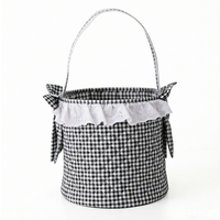 Cesta de Decoração de Halloween Personalizada com Renda Gingham para Crianças, Atacado