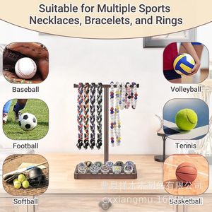 Wooden Baseball <b>Ring</b> Stand Desktop Jewelry Display Rack For 12 <b>Rings</b> And 12 <b>Necklaces</b> Modern Simple Design Retro Color - Product Image 5