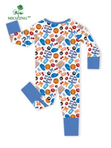 Miozing 	 Tutina per Neonati con Stampa Basket 100% Bambù Verde <span class=keywords><strong>Abbigliamento</strong></span> per Bambini con Motivo Personalizzato Vendita all'Ingrosso - Product Image 2