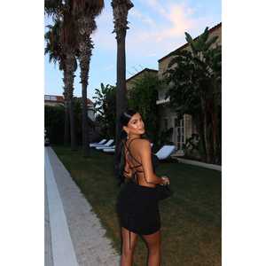 Lady's <b>Black</b> Nessa <b>Glitter</b> Two-Piece Set XS Size Woven Knitting Fabric Knee Length Casual Club Style Short <b>Top</b> Logo for Summer - Product Image 1