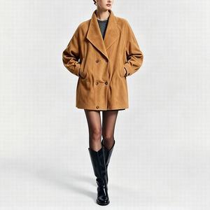 HN5201-1 Echte Lederjacke für Damen, Oberbekleidung mit Breitem Reverskragen, Übergroße Passform, Kordelzug, Lässiger Trenchcoat - Product Image 5