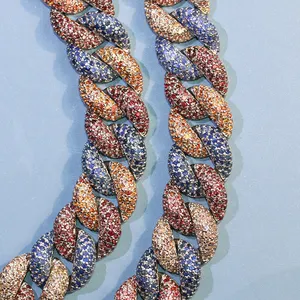 Hot sales natural gems hip hop chain necklace chaine men's necklace ruby and sapphire Cuba's bracelet S925 silver bracelet