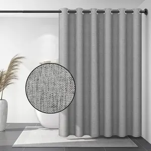 CF BCL08 Hot Sale Luxury Bathroom Shower Curtain Custom Logo Waterproof Big Buckle Hookless Modern Design Made Polyester Linen L