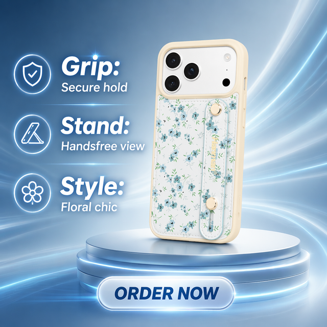 Custom for iPhone 18/17 Floral Durable Microfibre Leather Mobile Phone Cases the Adjustable Support Design Shockproof Stand