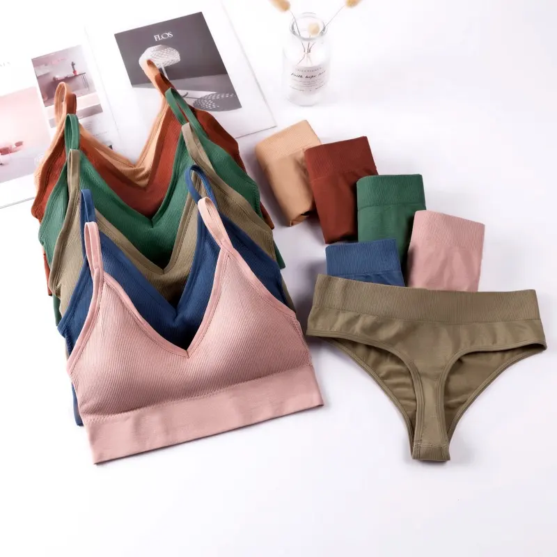 Conjunto de sutiã e calcinha sem costura, calcinha e sutiã para mulheres sexy sem fio