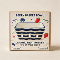 Keranjang Buah Keramik OEM Custom dengan Pola Garis, Saringan Buah, Mangkuk Berlubang untuk Grosir Amerika Utara, Toko Hadiah