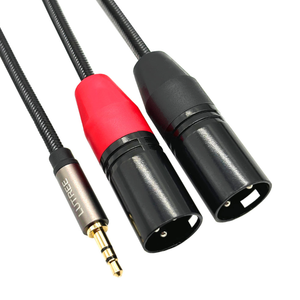 Câble de raccordement audio 3,5 mm stéréo vers 2 <span class=keywords><strong>XLR</strong></span> mâles, <span class=keywords><strong>double</strong></span> blindage, fiches plaquées or, pour équipement audio de studio et de sonorisation en direct - Product Image 4