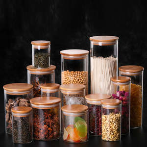Recipientes De Vidrio Tapa De Bambu Contenedores De Almacenamiento De Alimentos Frascos De Vidrio Cubierta De Madera Contenedores De Almacenamiento De Vidrio Con <span class=keywords><strong>Tapas</strong></span> - Product Image 2