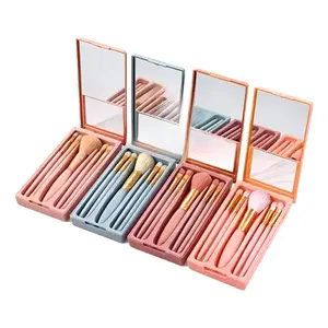 Juego de 5 Brochas de Maquillaje Sintéticas con Estuche de Viaje Rosa, Diseño de Virola Redonda, Mango de Plástico, Ideal para el Uso Diario de Belleza - Product Image 3